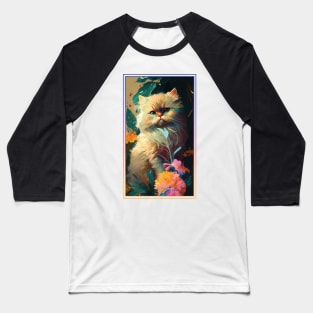 Persian Cat Vibrant Tropical Flower Tall Digital Oil Painting Portrait 2 Baseball T-Shirt